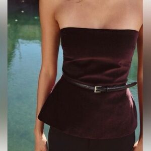 Zara Women’s Velvet Strapless Top Size Small Brown Chic Modern Preppy